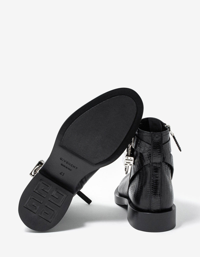 Givenchy Black Lizard Embossed Lock Ankle Boots