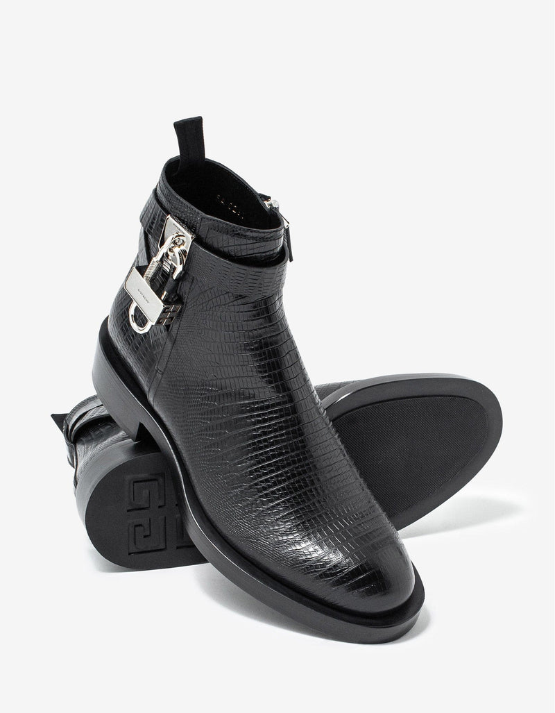 Givenchy Black Lizard Embossed Lock Ankle Boots