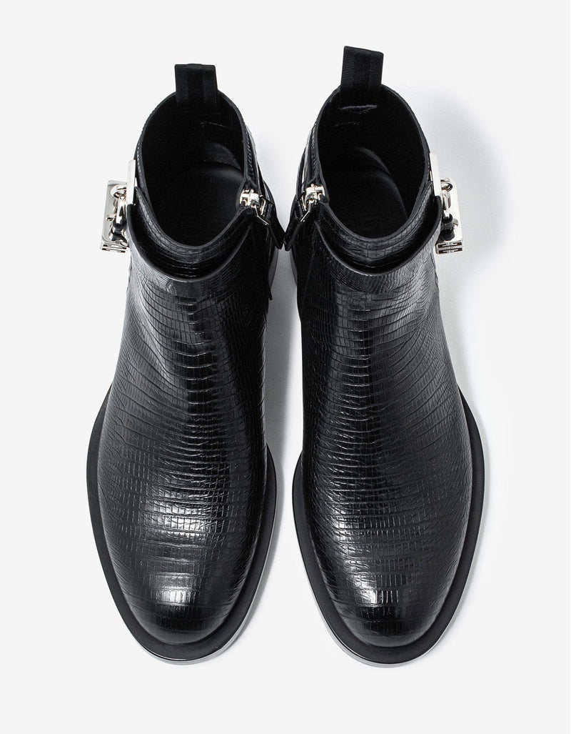 Givenchy Black Lizard Embossed Lock Ankle Boots