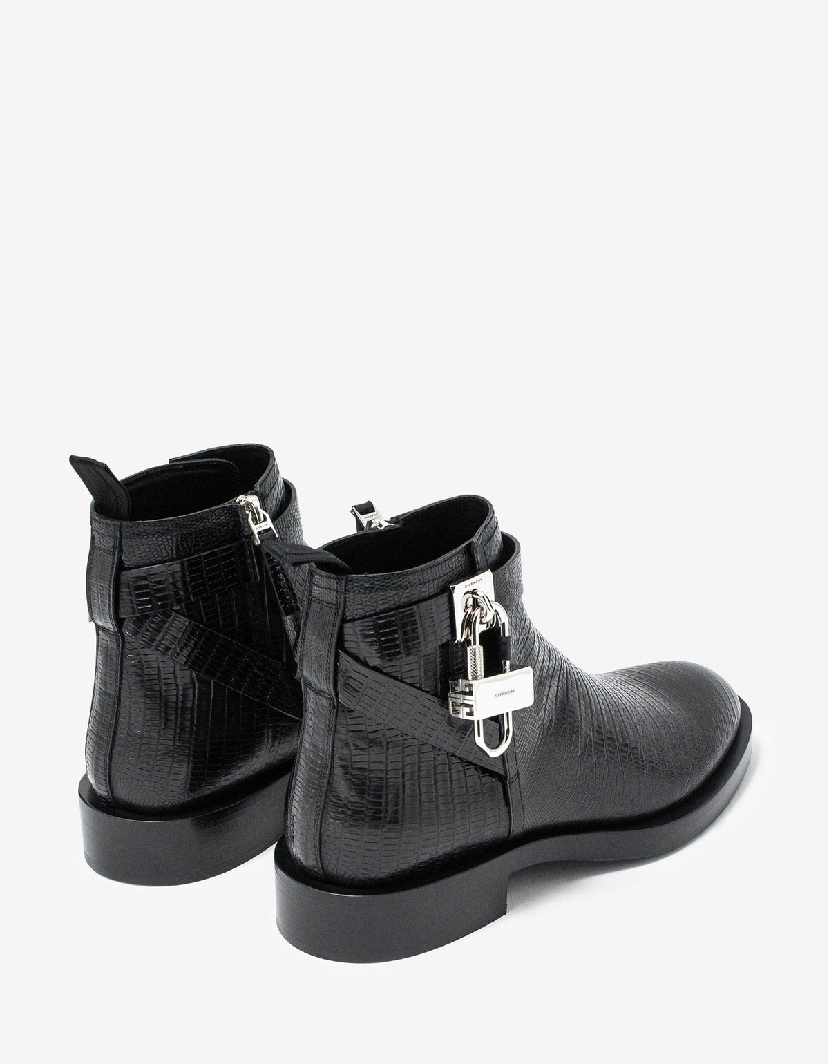 Givenchy Black Lizard Embossed Lock Ankle Boots