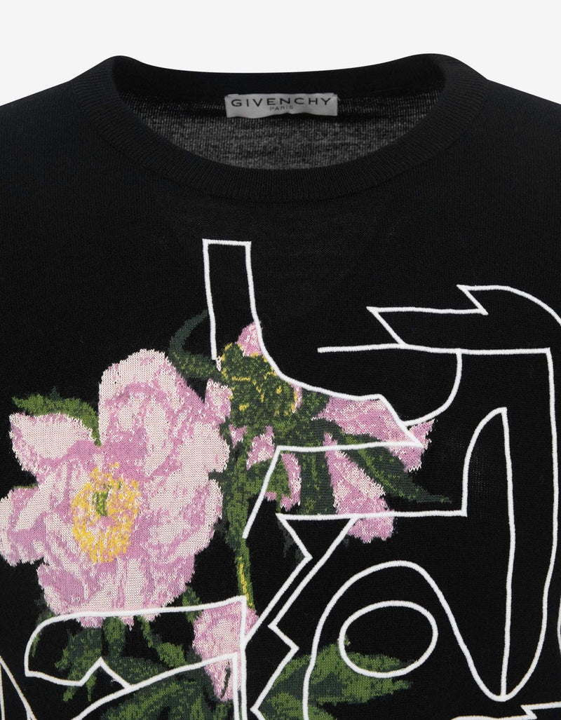 Givenchy Black Peony Jacquard Wool Sweater