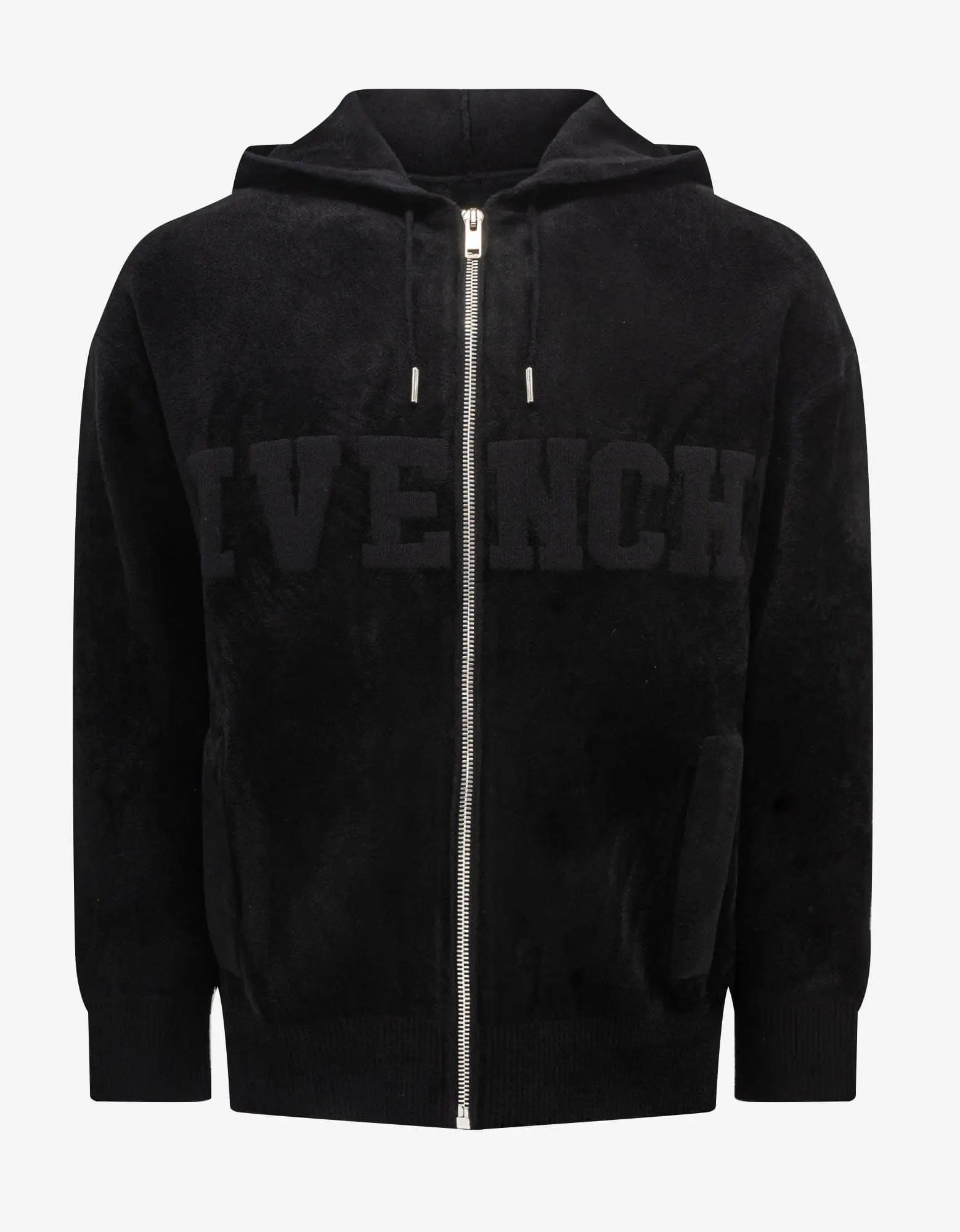 Givenchy Black Velvet Zip Logo Hoodie Zoo Fashions