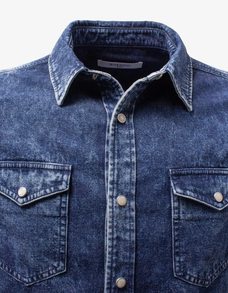 Givenchy Blue 4G Logo Band Denim Shirt