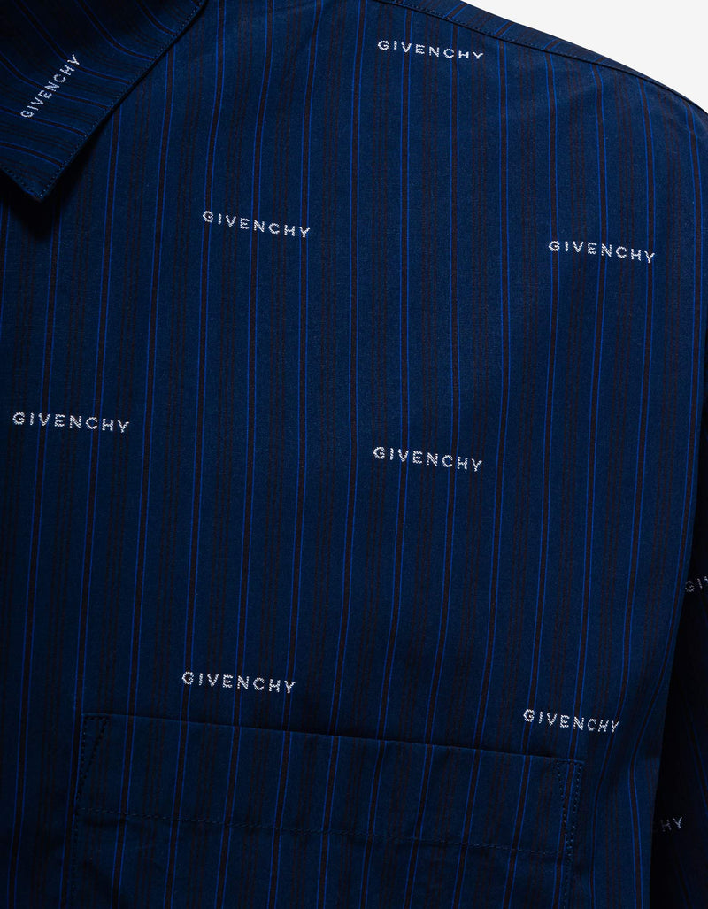 Givenchy Blue All-Over Logo Stripe Shirt
