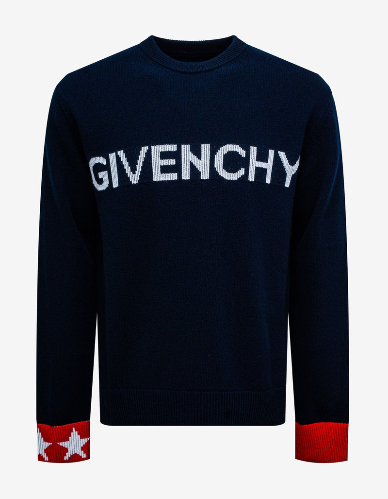 Givenchy Blue Logo Intarsia Sweater