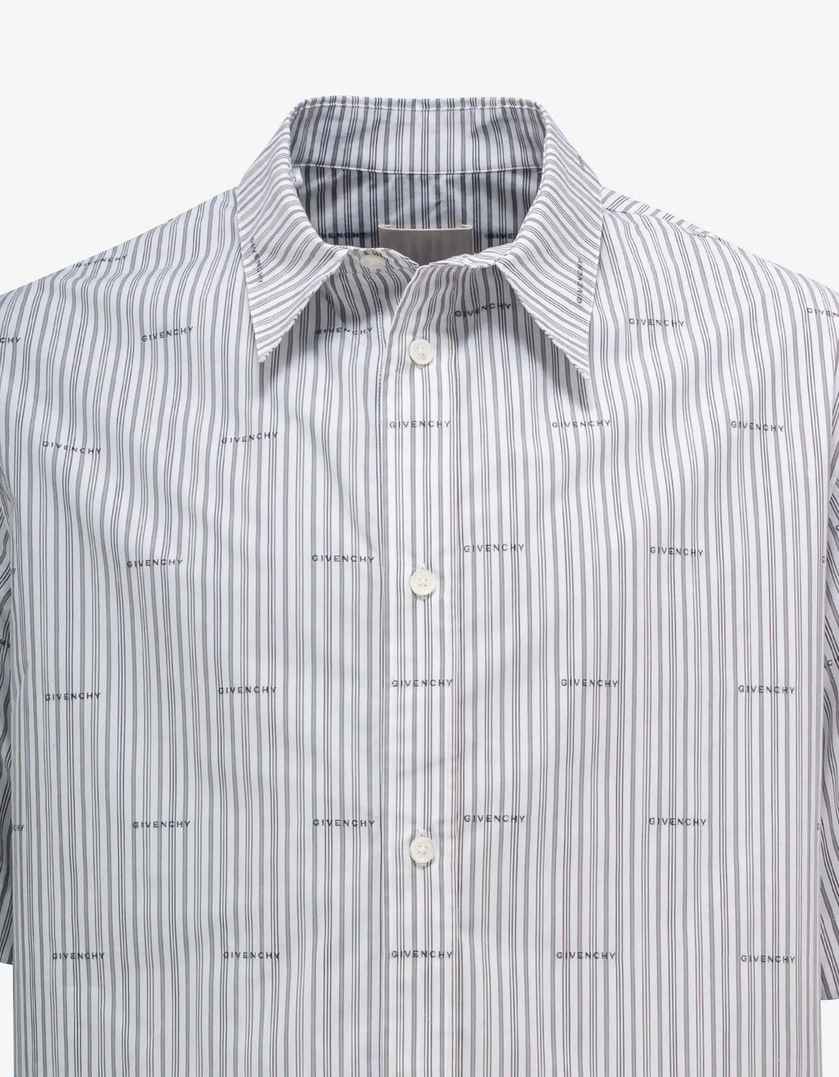 Tシャツ・カットソー GIVENCHY CAMCIIA BUTTONDOWN A RIGHE OXFORD (BM60ZY 14M6100) Givenchy Grey All-Over Logo Stripe Shirt – Zoo Fashions