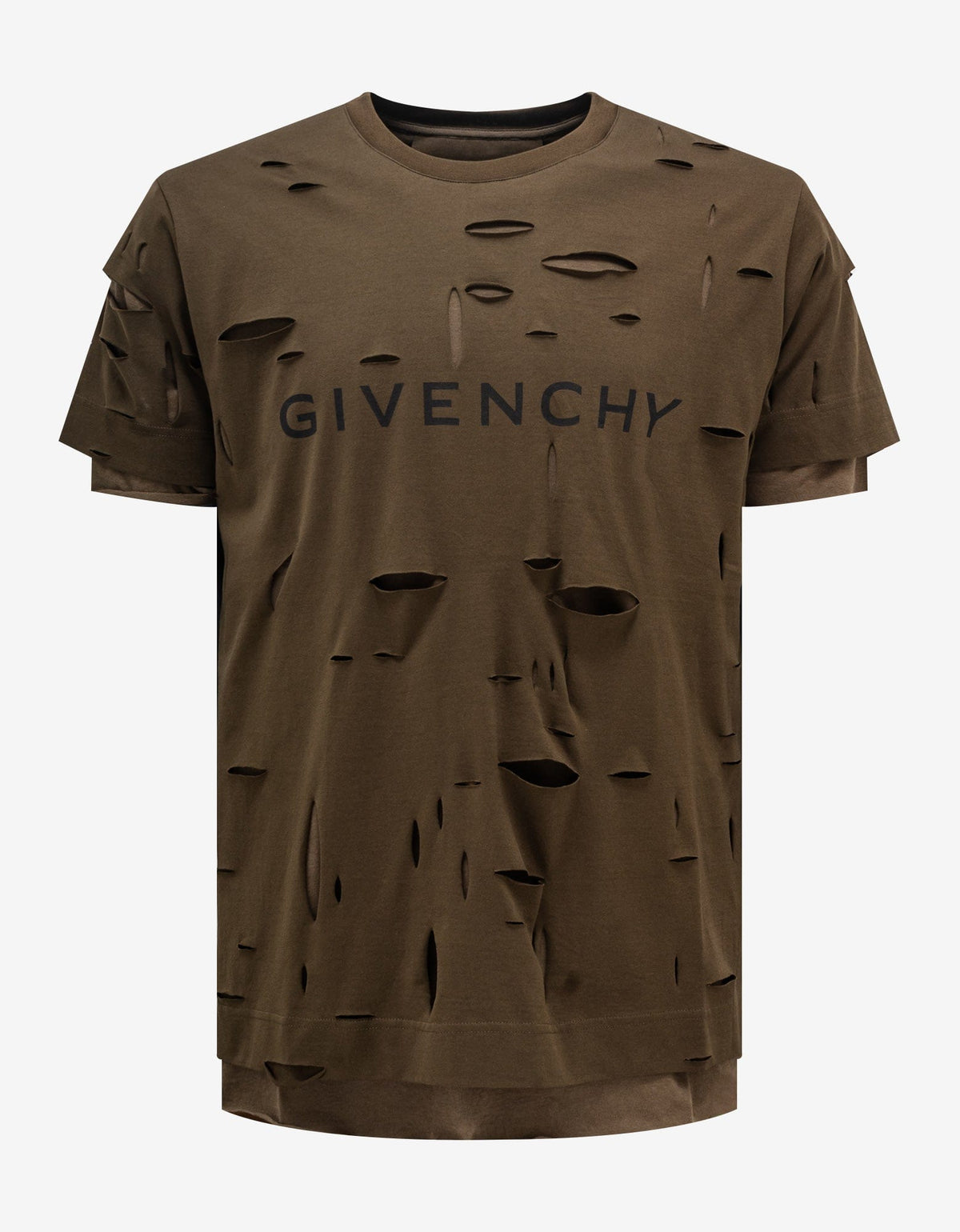 Givenchy Khaki Archetype Logo Destroyed T-Shirt