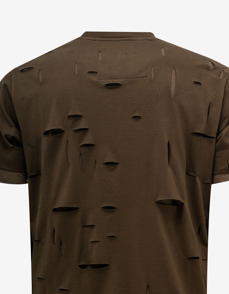 Givenchy Khaki Archetype Logo Destroyed T-Shirt