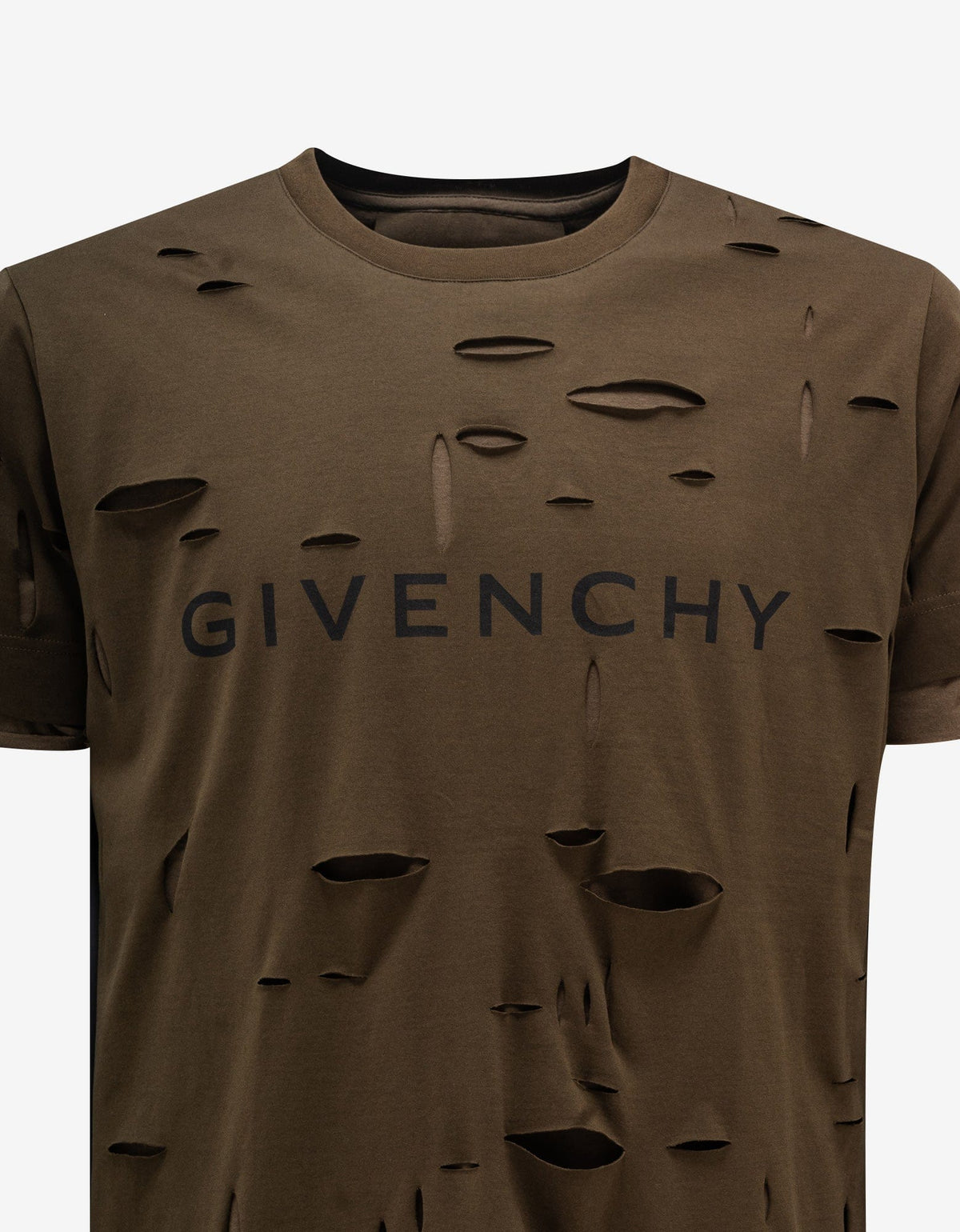 Givenchy Khaki Archetype Logo Destroyed T-Shirt