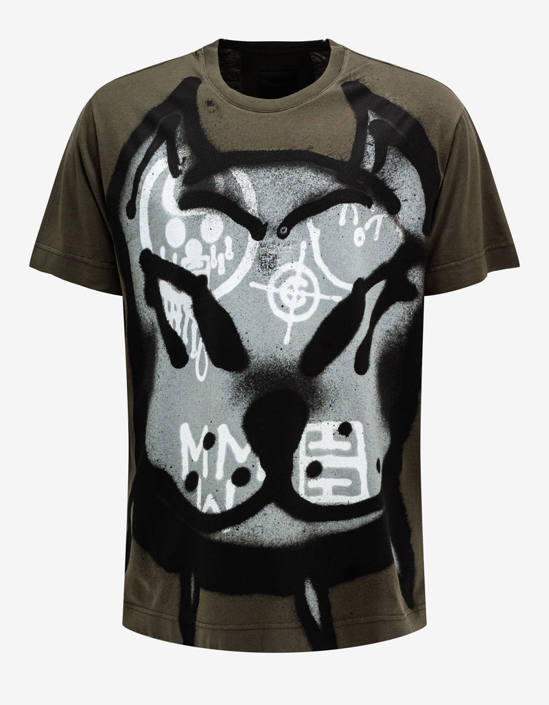 Givenchy Khaki Tag-Effect Dog Print Oversized T-Shirt