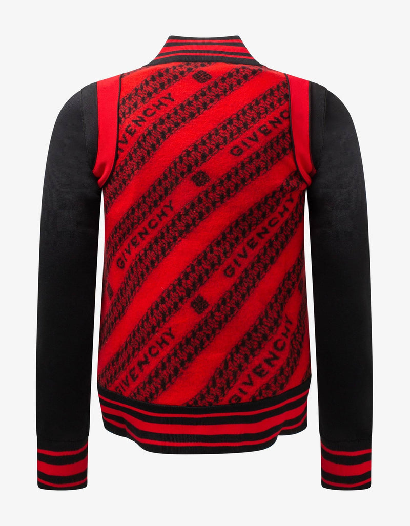 Givenchy Red & Black Chain Jacquard Bomber Jacket