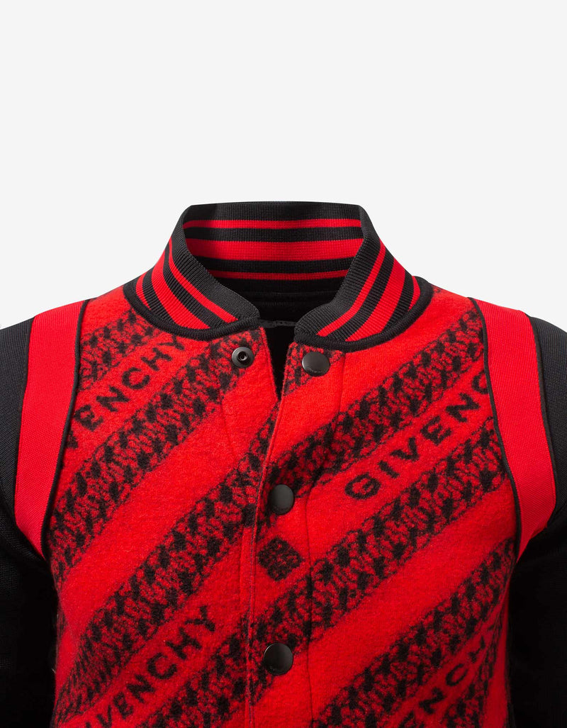 Givenchy Red & Black Chain Jacquard Bomber Jacket