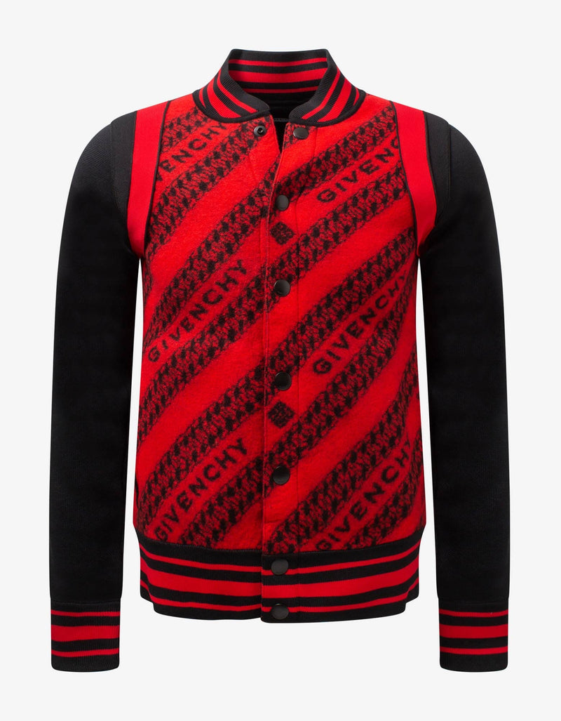 Givenchy Red & Black Chain Jacquard Bomber Jacket