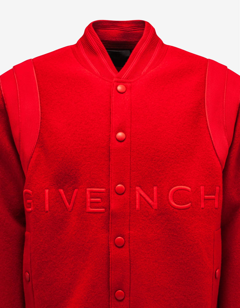 Givenchy Red Wool Logo Bomber Jacket