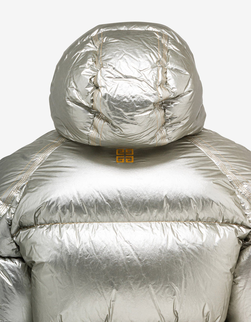 Givenchy Silver Laminated Hooded Puffer Jacket