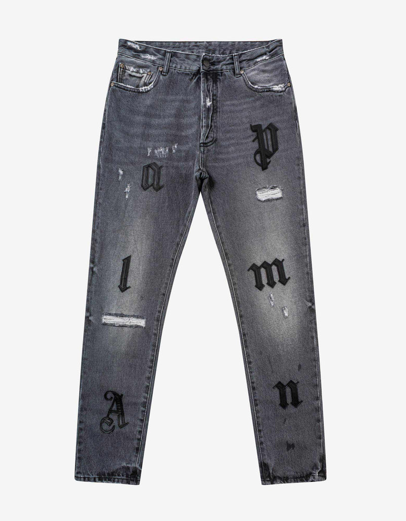 Grey Logo Patch Classic Jeans