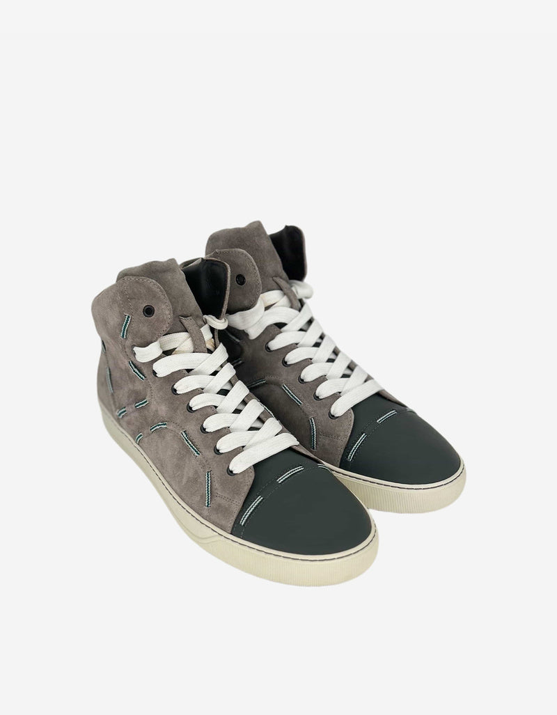 Grey Suede Leather High Top Trainers