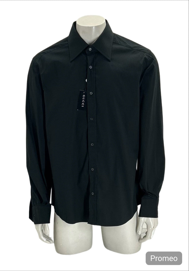 Gucci Black Classic Slim Fit Stretch Dress Shirt