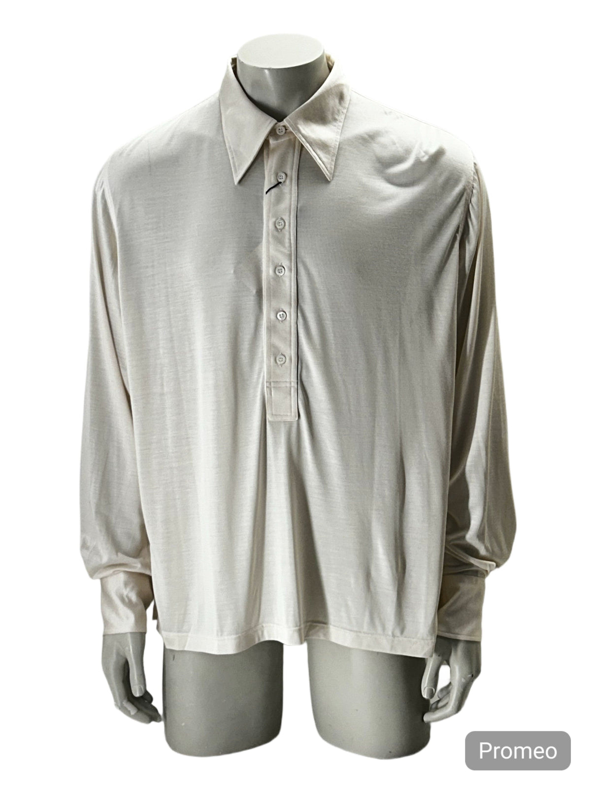 Gucci Ivory Long Sleeve Silk Polo Style Shirt