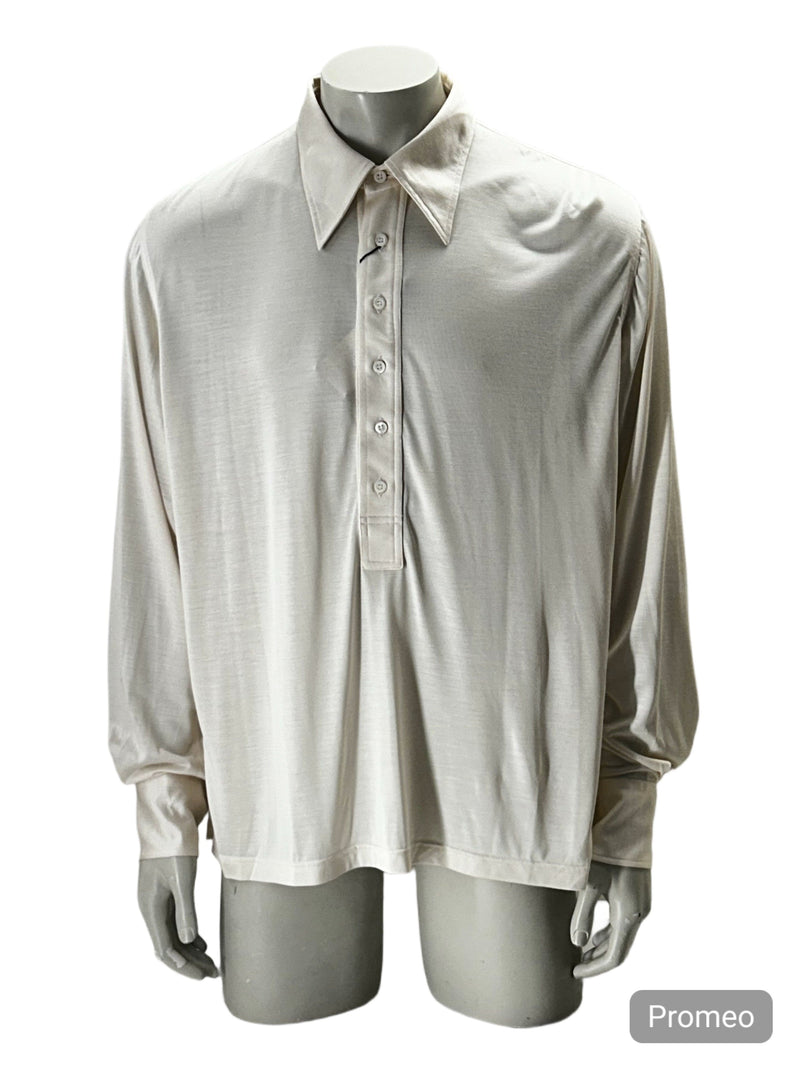 Gucci Ivory Long Sleeve Silk Polo Style Shirt