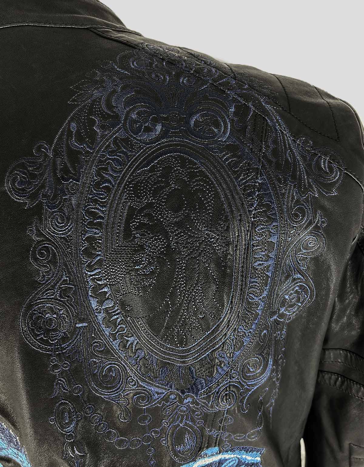 John Galliano Black Leather Biker Jacket With Cameo John Galliano Black Leather Biker Jacket With Cameo