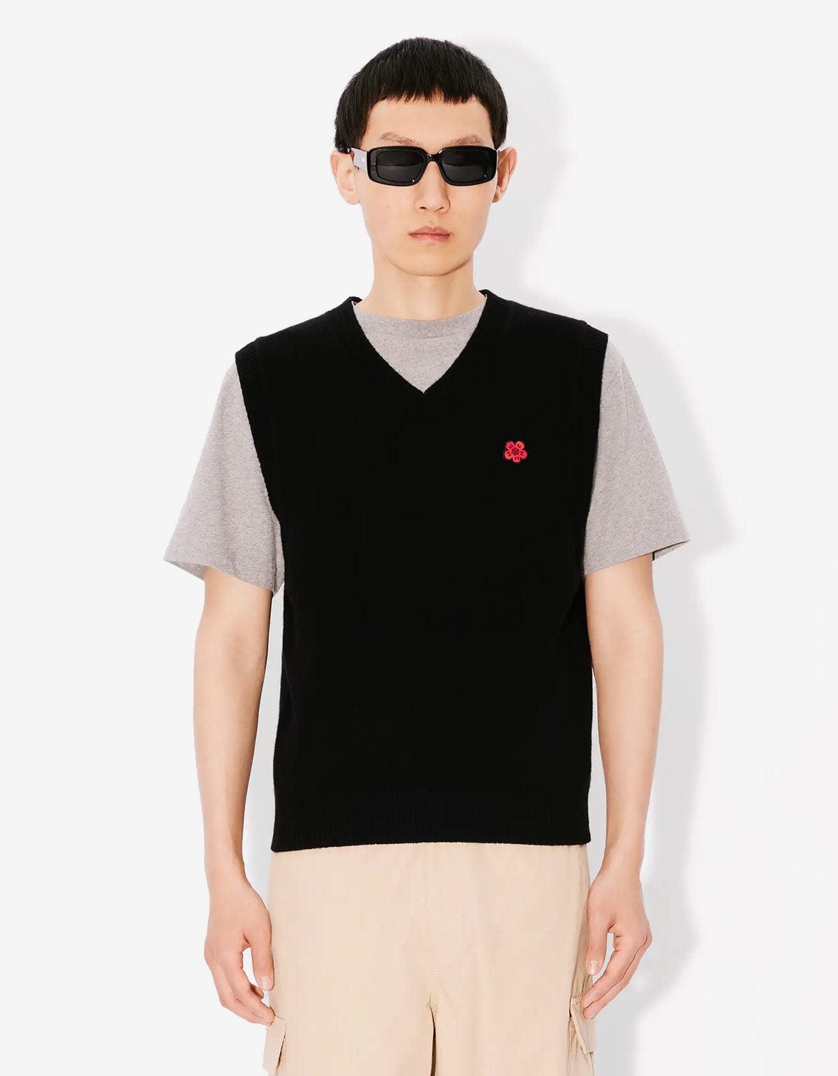 Kenzo Black Boke Flower Embroidered Sleeveless Wool Jumper – mens