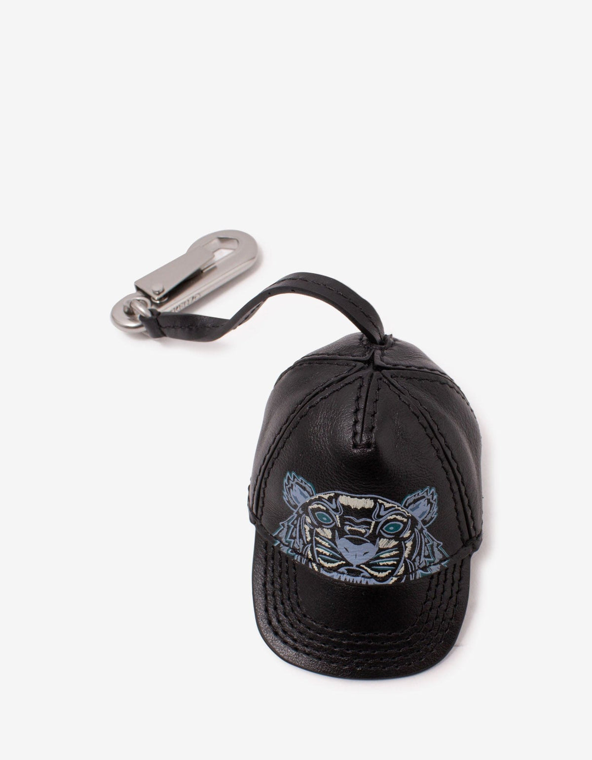Kenzo Black Tiger Cap Leather Keychain
