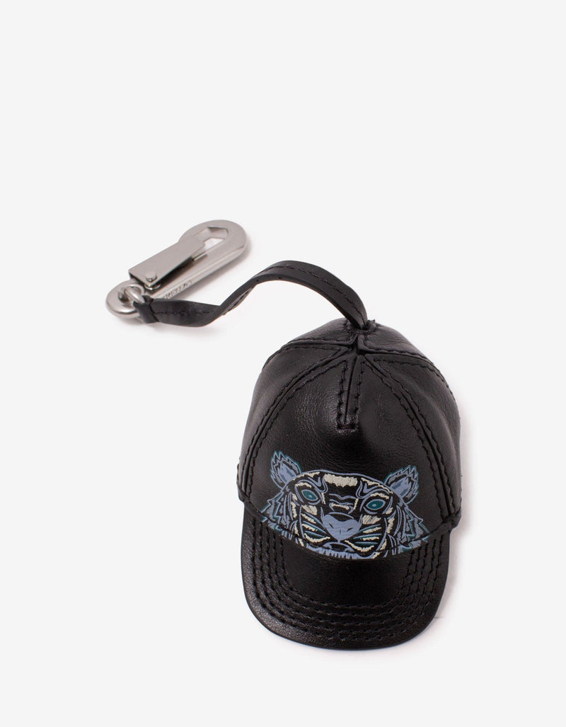 Kenzo Black Tiger Cap Leather Keychain