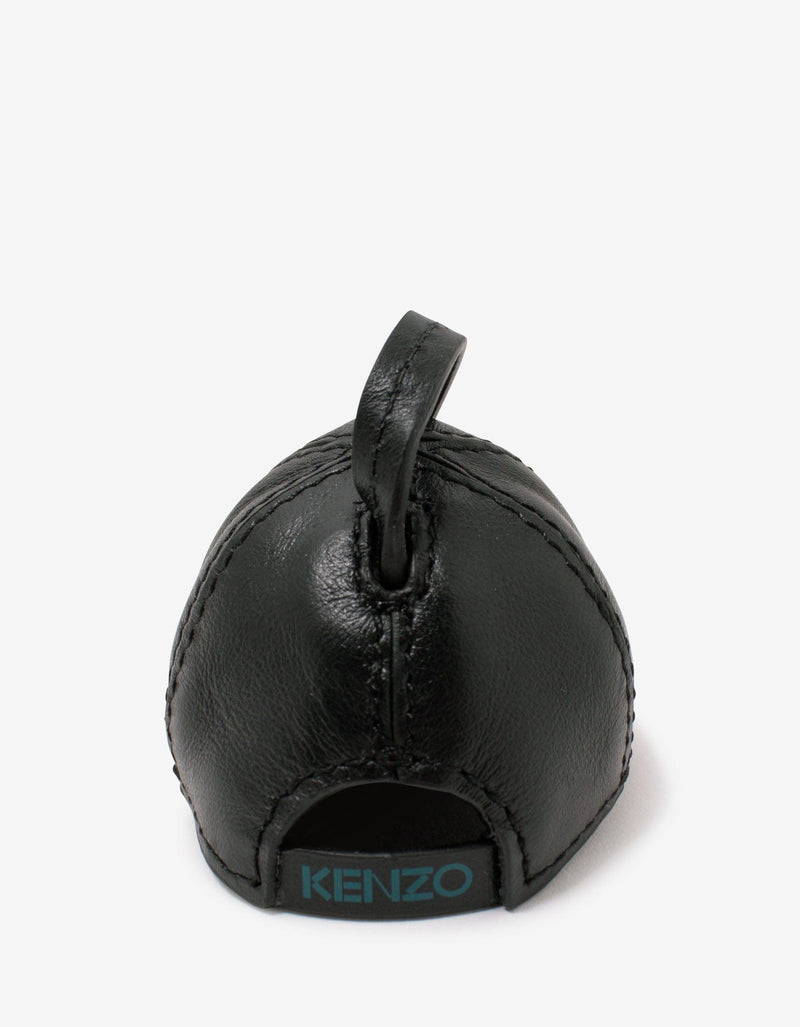 Kenzo Black Tiger Cap Leather Keychain
