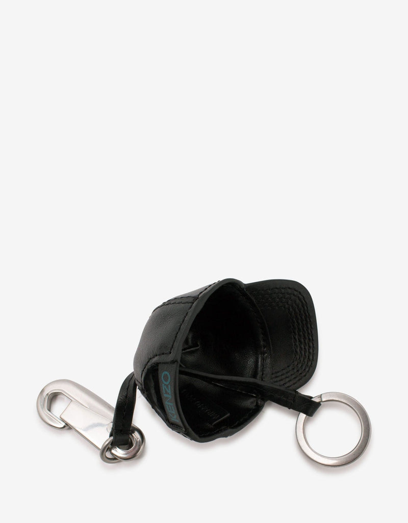 Kenzo Black Tiger Cap Leather Keychain
