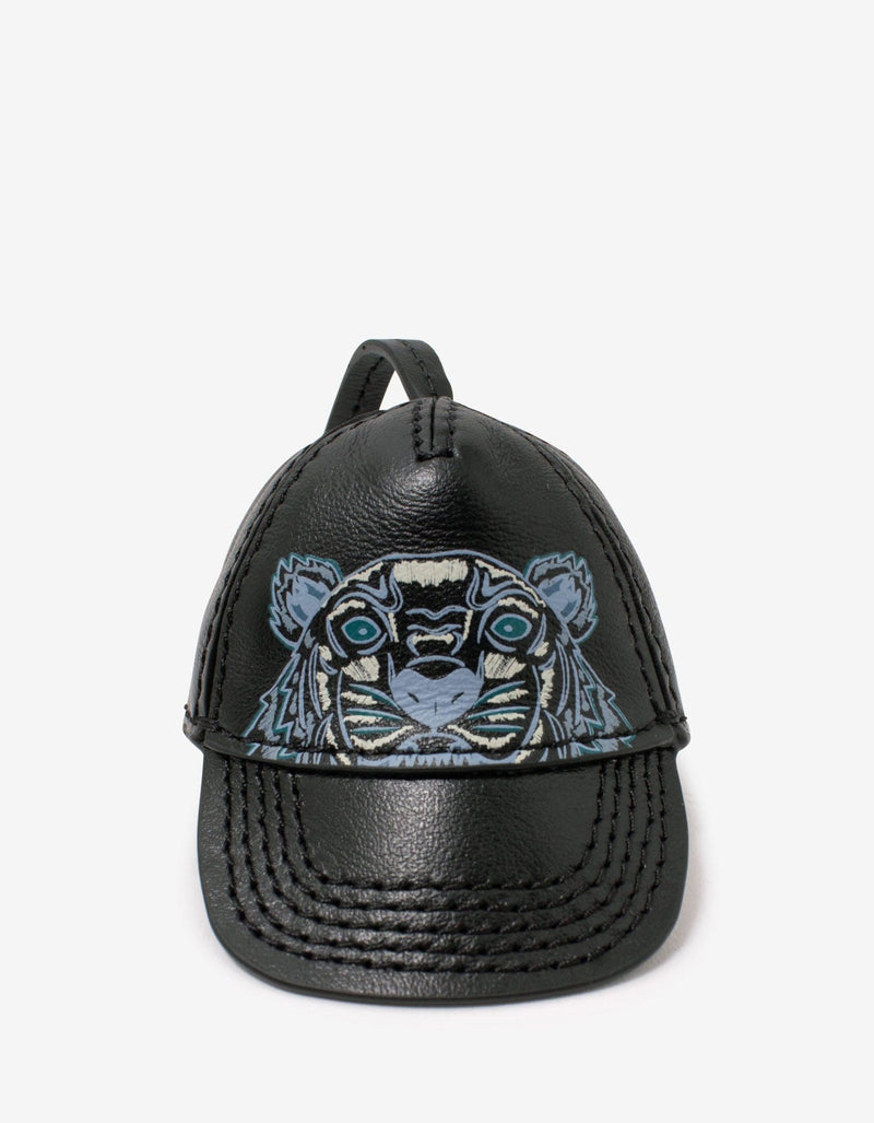 Kenzo Black Tiger Cap Leather Keychain