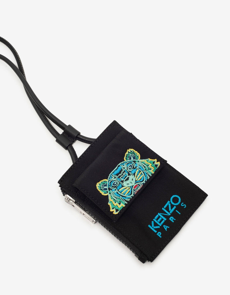 Kenzo Black Tiger Card Holder with Strap