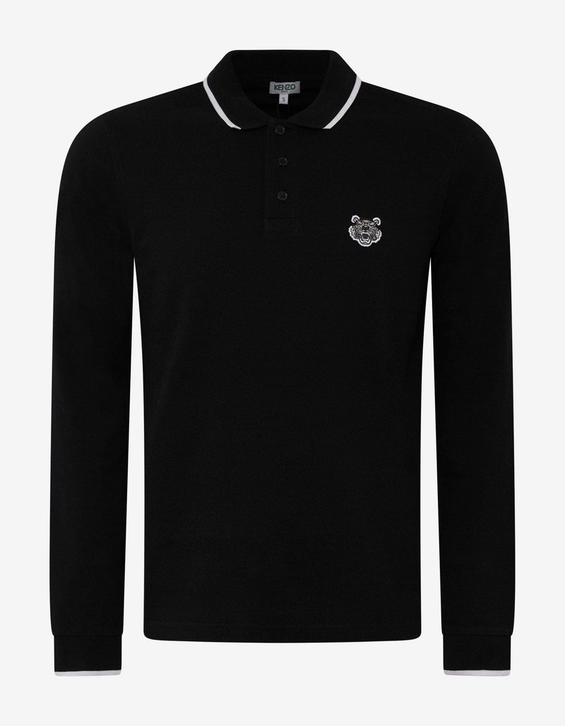 Kenzo Black Tiger Logo Long Sleeve Polo T-Shirt