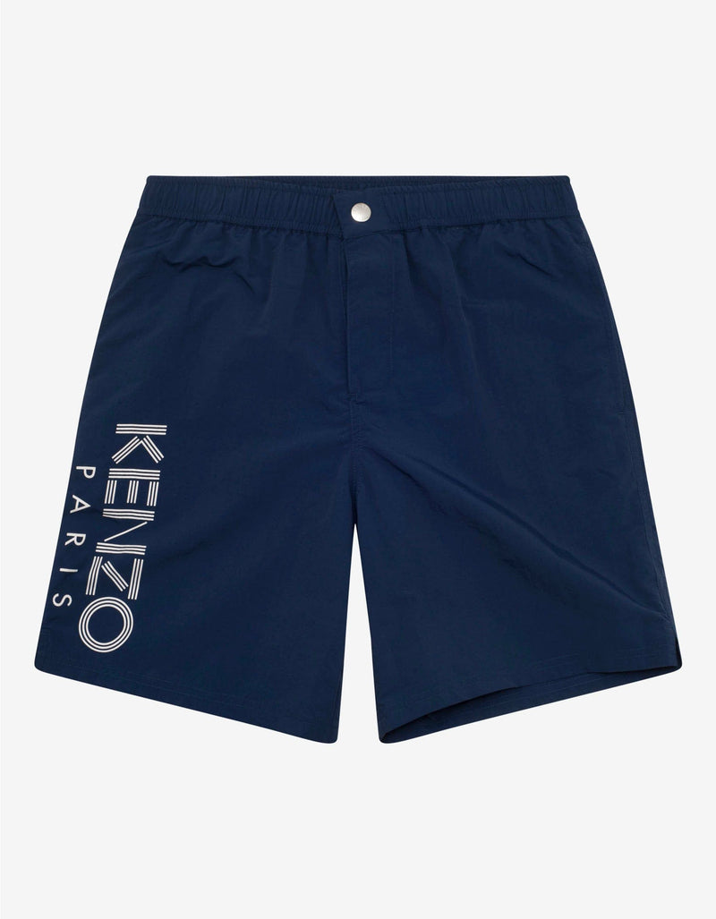 Kenzo Blue Logo Print Long Swim Shorts