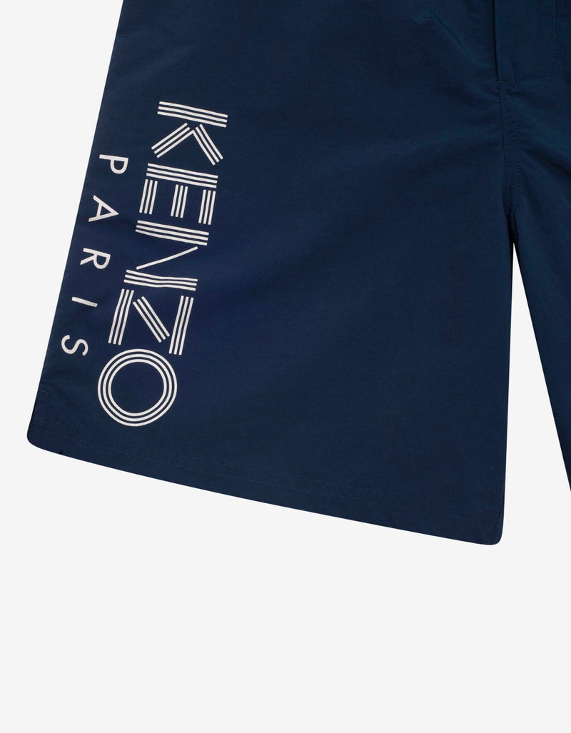 Kenzo Blue Logo Print Long Swim Shorts
