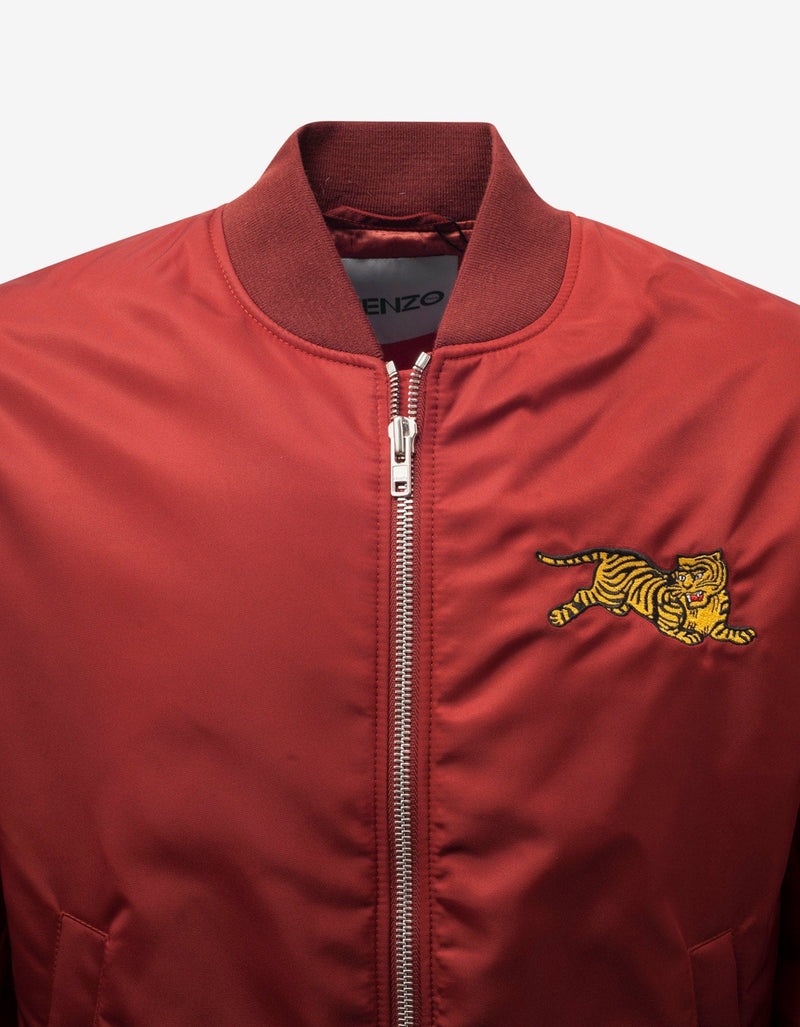 Kenzo Burgundy Jumping Tiger Bomber Jacket