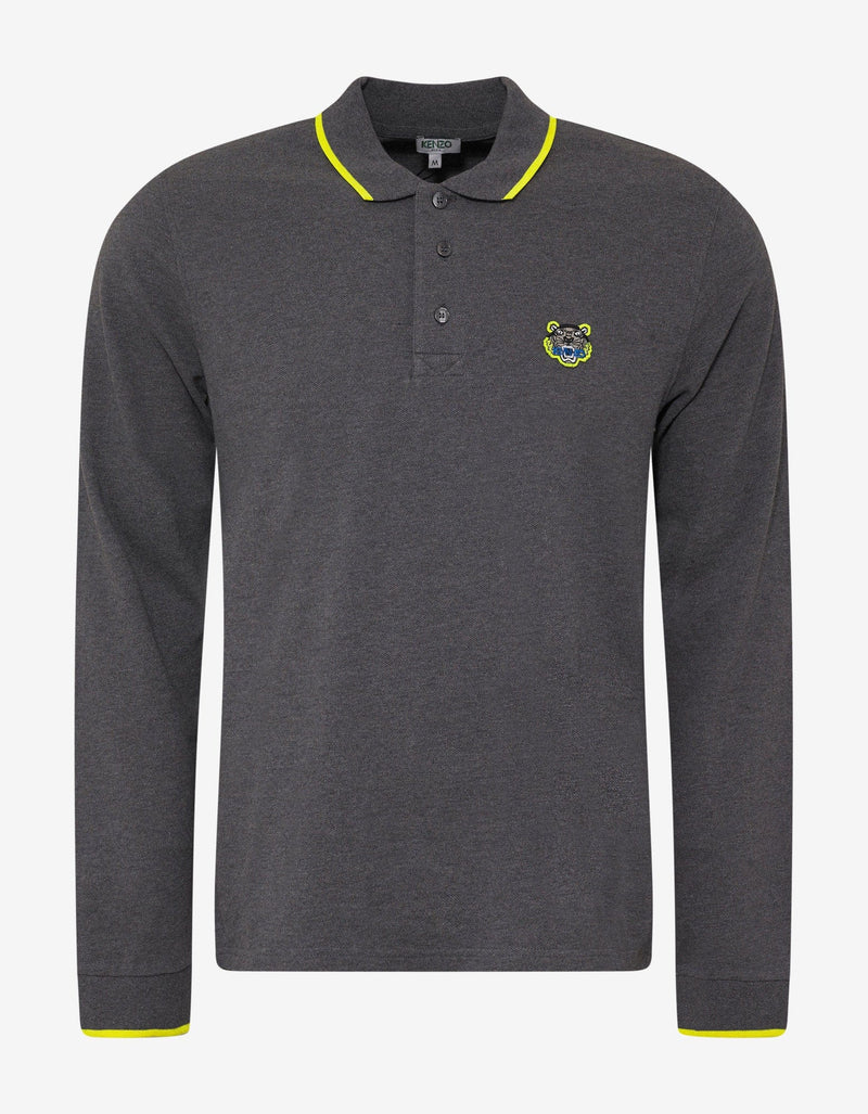 Kenzo Grey Tiger Logo Long Sleeve Polo T-Shirt