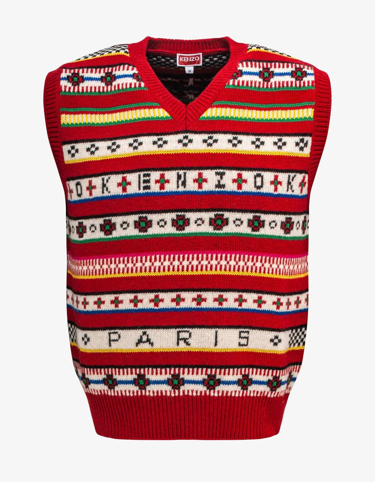 Kenzo Red Fair Isle Jacquard Sleeveless Jumper Zoo Fashions