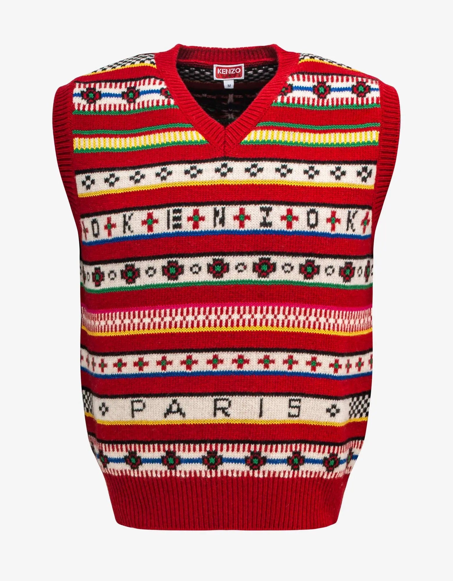 Kenzo Red Fair Isle Jacquard Sleeveless Jumper Zoo Fashions