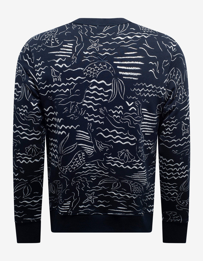 Kenzo Navy Blue Mermaids Print Logo Sweatshirt