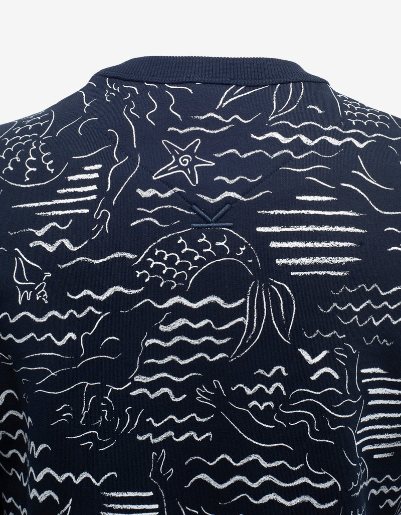 Kenzo Navy Blue Mermaids Print Logo Sweatshirt
