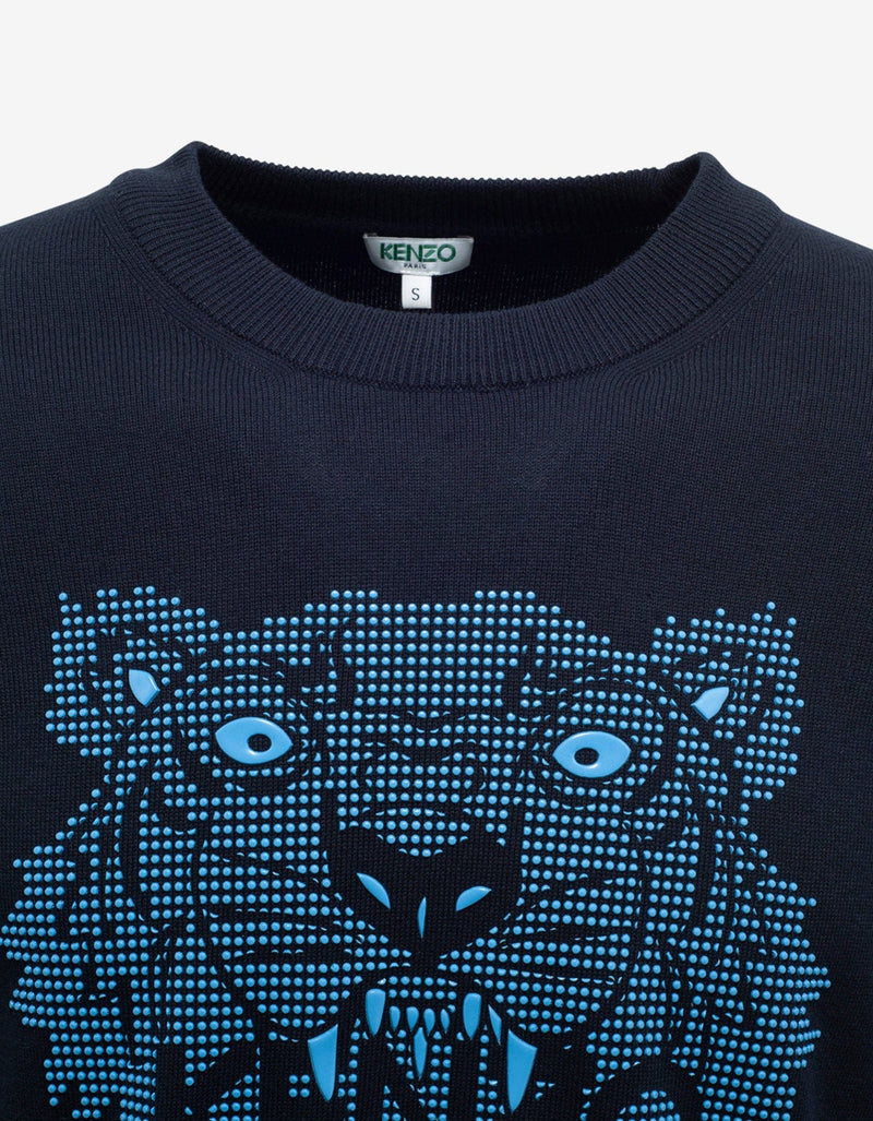 Kenzo Navy Blue Rubber Tiger Head Sweater