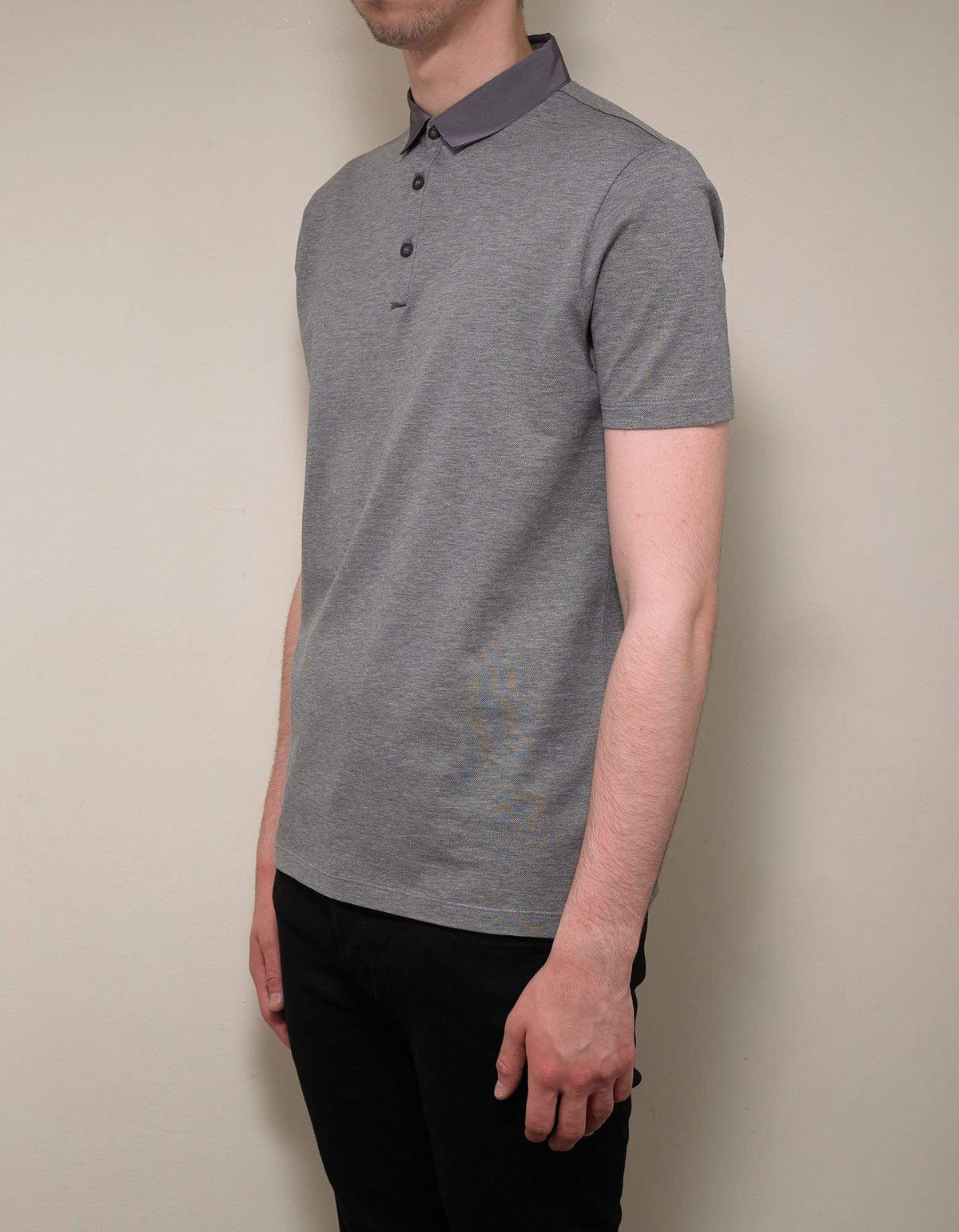 Lanvin Grey Grosgrain Collar Polo T-Shirt