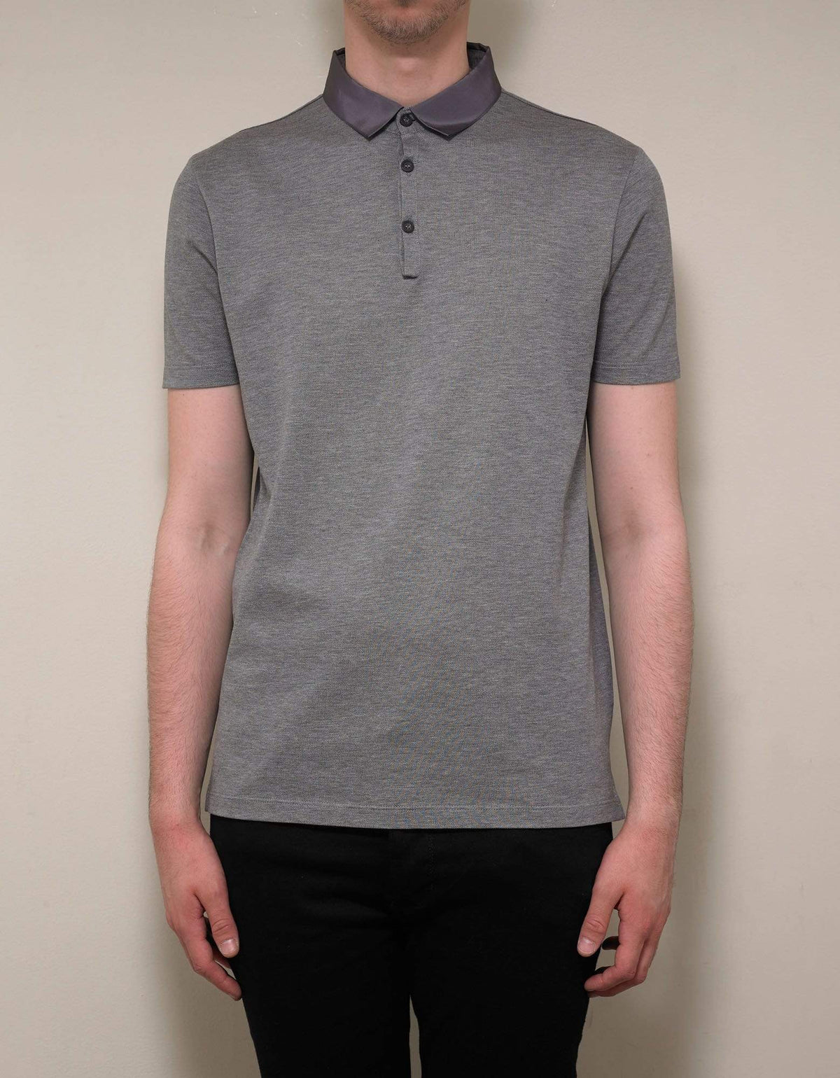 Lanvin Grey Grosgrain Collar Polo T-Shirt