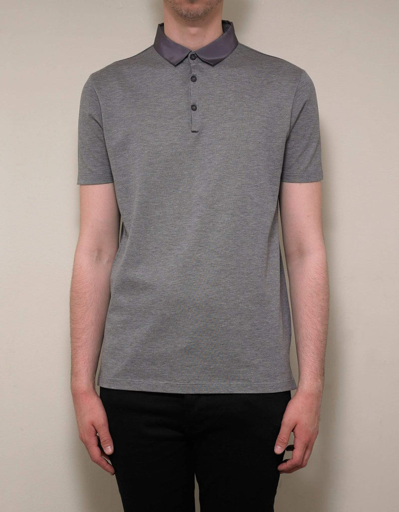 Lanvin Grey Grosgrain Collar Polo T-Shirt
