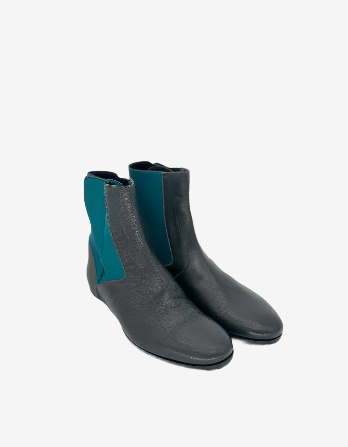 Lanvin Grey Leather Boots with Turquoise Neoprene