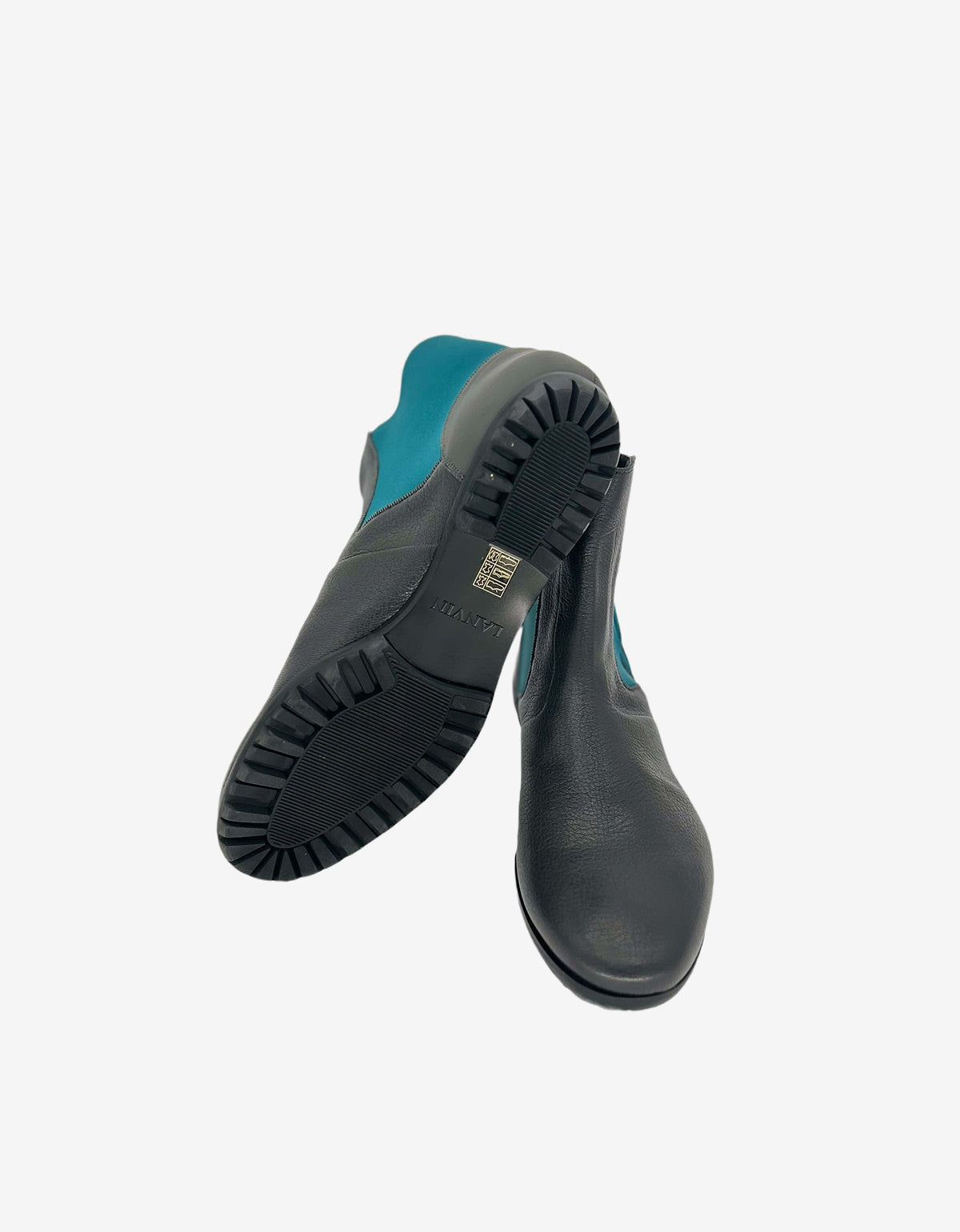 Lanvin Grey Leather Boots with Turquoise Neoprene