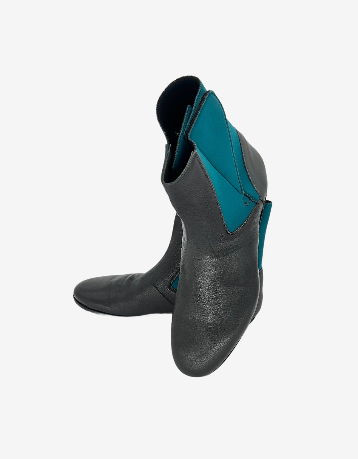 Lanvin Grey Leather Boots with Turquoise Neoprene