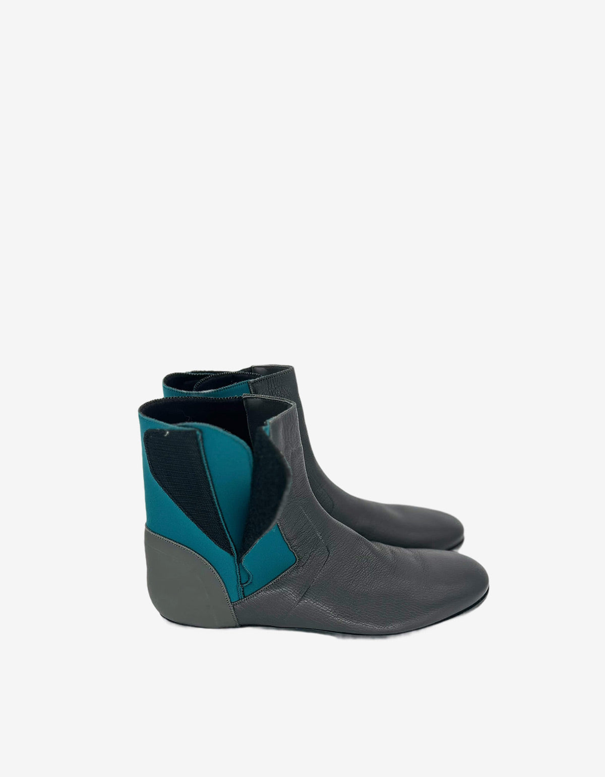 Lanvin Grey Leather Boots with Turquoise Neoprene