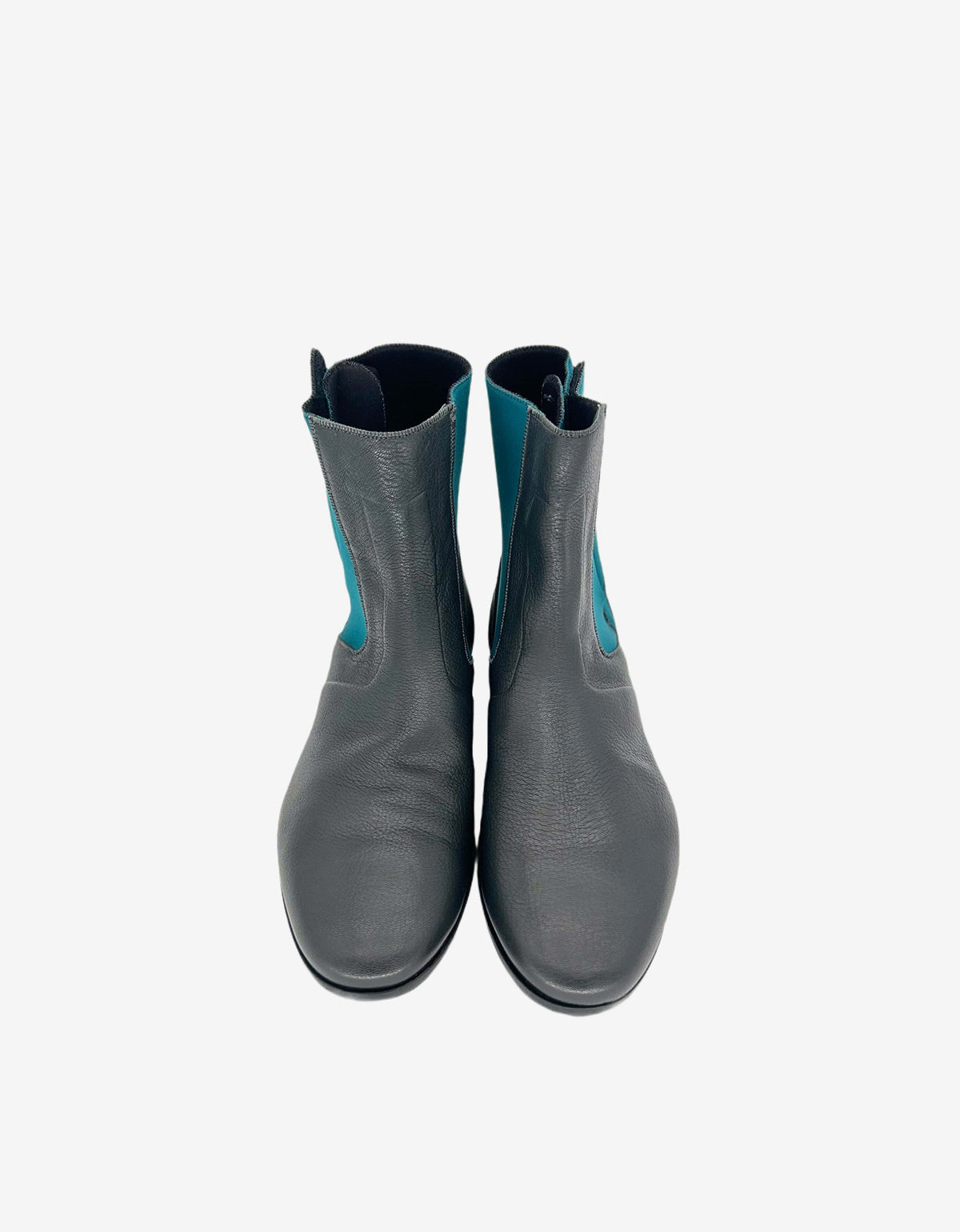 Lanvin Grey Leather Boots with Turquoise Neoprene